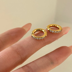 Minimalist gold titanium steel hoop earrings with sparkling cubic zirconia pavé stones