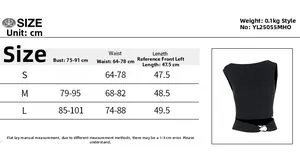 Tabella taglie per canotta cut-out da donna con misure S, M, L espresse in cm