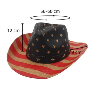 Detail view of denim cowboy hat showing 56-60cm circumference and 9cm brim width