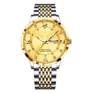 Men's two-tone luxury watch with gold diamond-set dial and stainless steel band