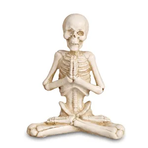 Macro shot of Halloween meditation skull resin figurine with detailed dimensions