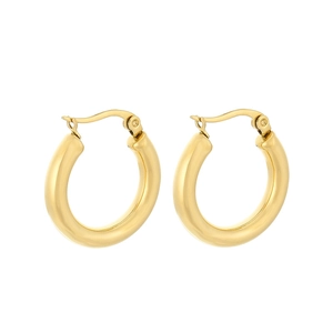 Polished gold round thick hoop earrings with secure latch back closure in stainless steel