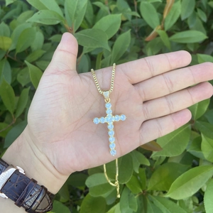 Hip hop 18K gold plated copper cross pendant necklace with sparkling zircon stones