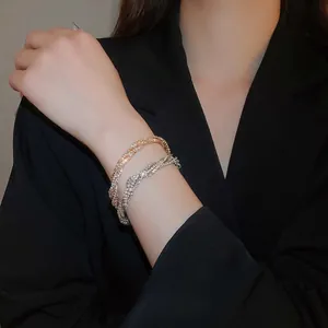 Elegant multi-layer twisted rope bracelet set with sparkling rhinestones for women