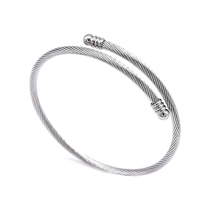 Stainless Steel Cable Open Bangle Bracelet With Copper Cap Ends Twisted Wire Minimalist Fashion Jewelry For Women