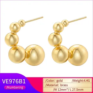 Polished gold brass bead hoop earrings featuring a gradient five-ball semi-circle design