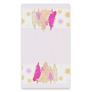 Pink microfiber kitchen towel featuring Christmas trees and golden snowflakes design