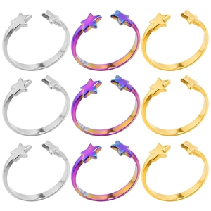 Stainless Steel Double Star Open Adjustable Ring Minimalist Vintage Chic Jewelry For Women Men