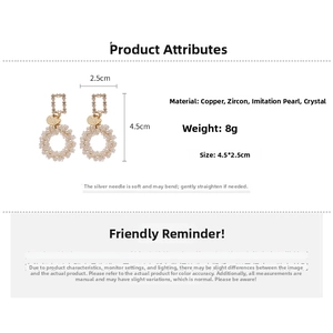 Detailed size specifications for vintage-style copper earrings with pearls and zircon stones