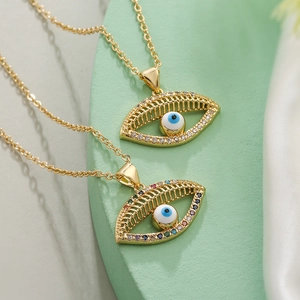 Evil Eye Pendant Necklace 18K Gold Plated Copper Hollow Colorful Zircon Personalized Minimalist Jewelry For Women