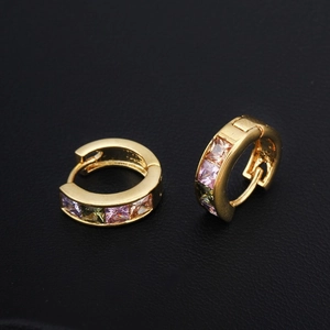 Elegant 18K gold plated hoop earrings with colorful square-cut zircon stones