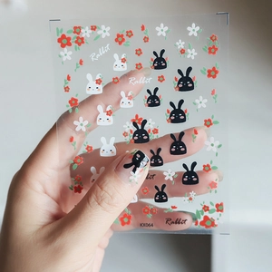 Cute Rabbit And Flower 5D Nail Art Stickers Ultra Thin Japanese Style Self Adhesive Decals For DIY Manicure