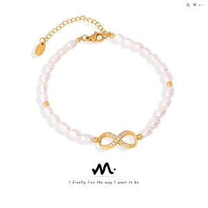 Freshwater Pearl Bracelet With Infinity Symbol Zirconia Inlaid Stainless Steel Jewelry For Women Elegant Fashion