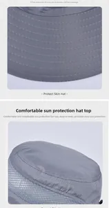 Detail view of 8.5cm wide brim and breathable mesh crown on gray outdoor sun hat