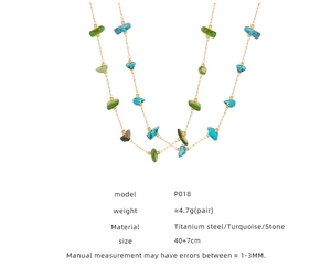 Detail of titanium steel necklace with natural turquoise and green stones, model P018