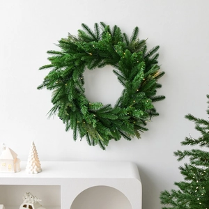 60cm artificial pine Christmas wreath with warm LED lights for wall and door decoration