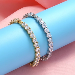 Micro-pave zircon tennis bracelet set in 18K gold and silver plating with round cut diamonds