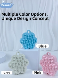 Close-up of flower-shaped silicone scalp massagers with soft conical bristles for hair washing