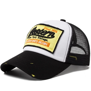 Vintage Trucker Hat Distressed Washed Cotton Mesh Baseball Cap Letter Embroidery Patch Adjustable Snapback Sunshade