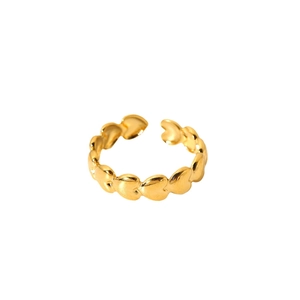 Bague ajustable en acier inoxydable plaqué or 18k avec motif de cœurs reliés 3D