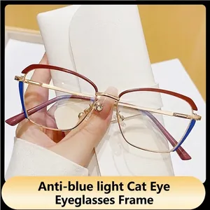 Fashion Cat Eye Anti Blue Light Glasses Metal Frame Retro Clear Lens Eyeglasses For Women Elegant Optical Eyewear