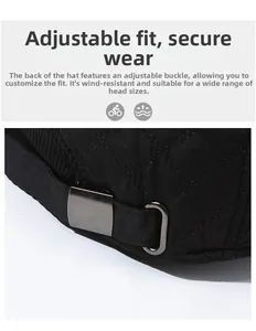 Detail of winter baseball cap featuring adjustable metal buckle and quilted fabric