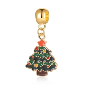 Golden Christmas tree pendant with colorful enamel charms for festive jewelry making