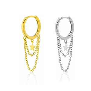 Elegant S925 sterling silver star earrings with double-layered chain tassels in gold and silver