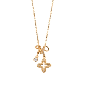 Collana con pendente a fiore in zircone vintage francese in finitura oro rosa trifoglio