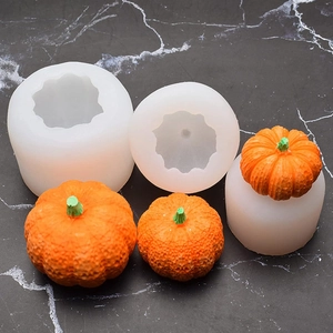 Three-piece pumpkin silicone mold set for DIY handmade candles and soaps in varying sizes