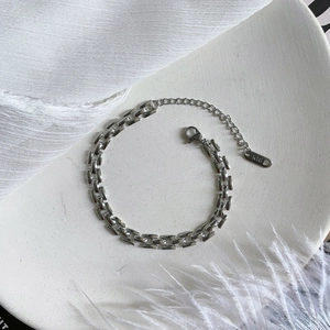 Minimalist silver steel watch-band style chain bracelet with adjustable lobster clasp
