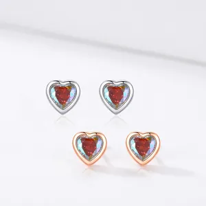 Boucles Oreilles Puces Cœur Argent Sterling 925 Zircon Cœur Coloré Style Coréen Bijoux Accessoires Femmes