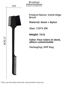 Detailed dimension guide for black double-sided eyebrow brush and edge comb beauty tool