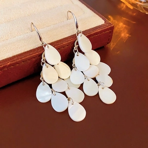 Water Drop Dangle Earrings With Freshwater Shell Multi Layer Stacked Boho Elegant Women Jewelry 925 Sterling Silver Earring Post