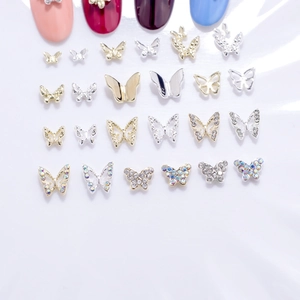 3D hollow and sparkling metal butterfly nail art charms set in gold and silver finish