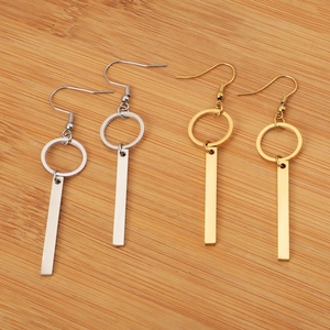 Minimalist Geometric Long Bar and Circle Pendant Earrings 18K Gold Plated Stainless Steel Non-fading Drop Earrings for Women Fashion Jewelry