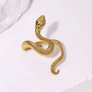Elegant 18k gold plated stainless steel snake ring with detailed scale texture and spiral design