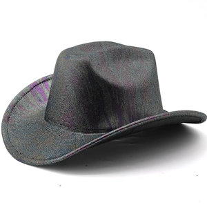 Cappello da cowboy western in PU grigio olografico con trama iridescente da uomo