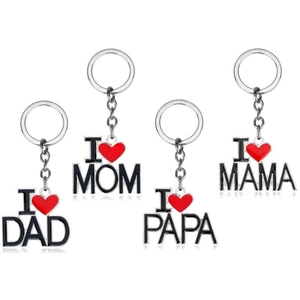 Fashion Zinc Alloy I Heart Dad Mom Papa Mama Metal Keychain Heart Letter Pendant Keyring For Mothers Fathers Day Gift