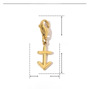 Macro shot of 14K gold plated Sagittarius zodiac pendant with measurements and lobster clasp
