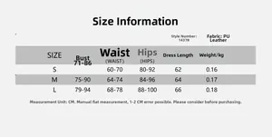 Detaillierte Größentabelle für PU-Lederkleid mit Maßen für Brust, Taille und Hüfte