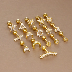 Stainless Steel Cartilage Barbell Earrings Zircon Stud Piercing Jewelry Mini Flower Star Moon Screw Back For Women