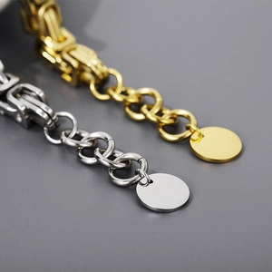 Bracciali a catena imperiale in acciaio inossidabile oro e argento con ciondoli tondi