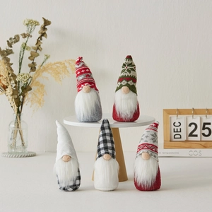 Christmas Gnome Faceless Doll Ornament Knitted Snowflake Hat Long Beard Tomte Gonk Desktop Home Decor Holiday Gift
