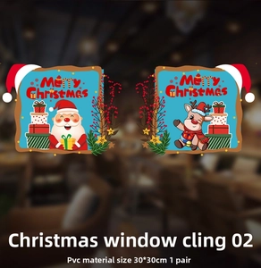 Detail view of 30x30cm PVC Christmas window stickers with Santa and reindeer designs