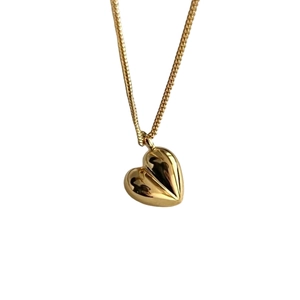 Minimalist 925 sterling silver heart pendant necklace with gold finish for women