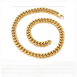 Detailed specs of 12mm stainless steel Cuban chain necklace with gold and black options