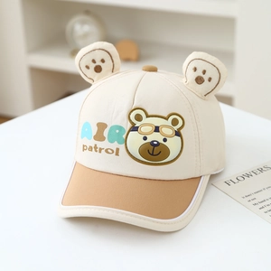 Detail of toddler baseball cap with bear ears and cartoon air patrol embroidery