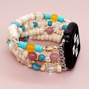 Macro shot of colorful beaded multi-layer watch band for Apple Watch in detail view