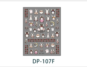 Detailed view of Rabbit Magic nail stickers DP-107F with Alice in Wonderland motifs